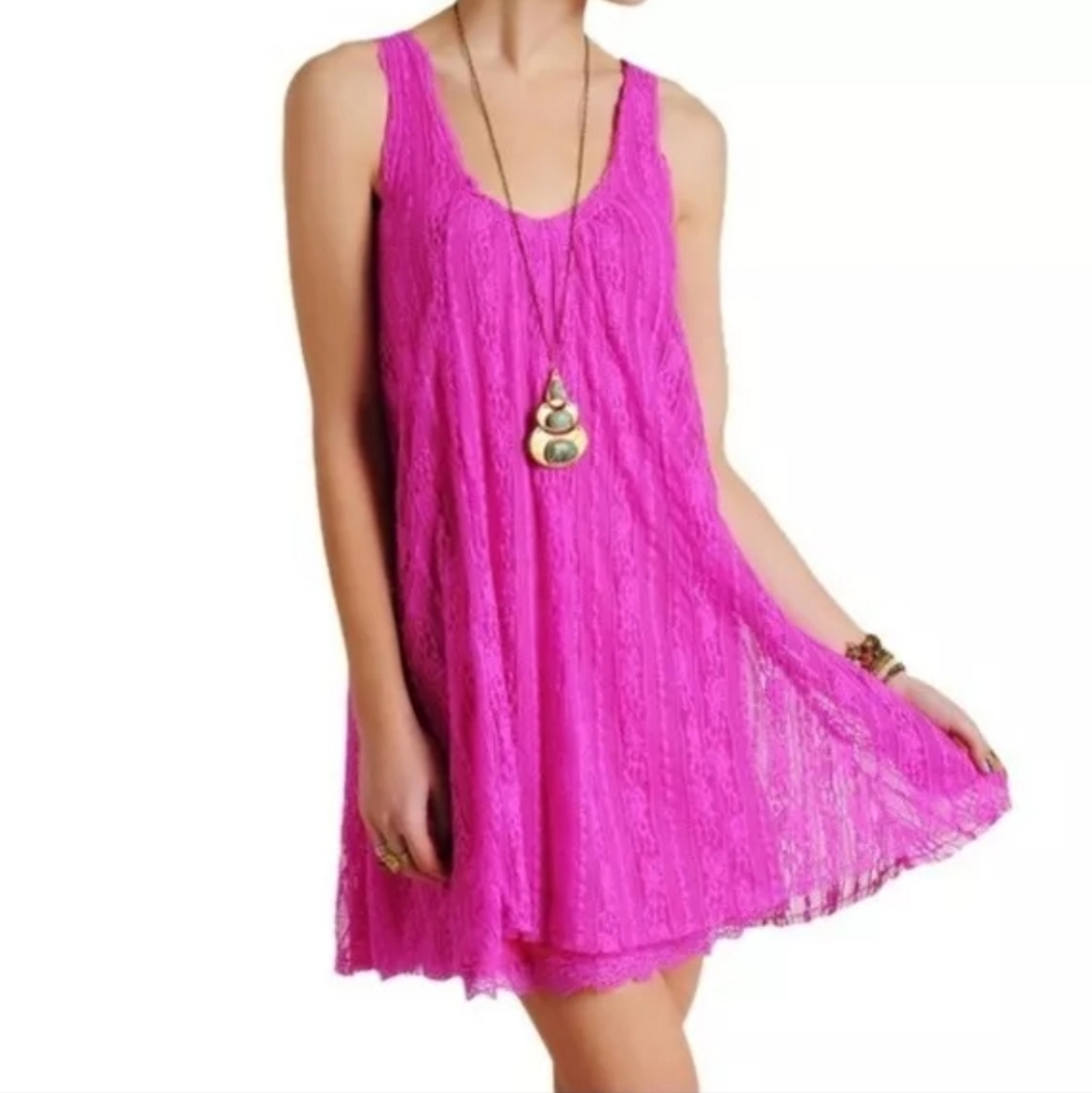Free People Wild Pink Lace Swing Dress